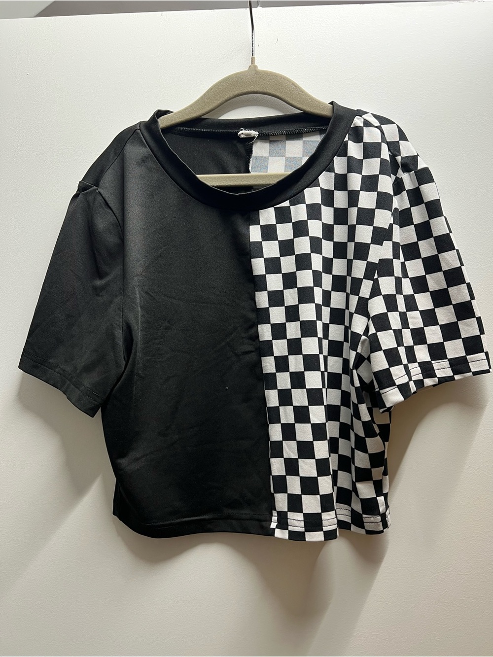Black & White Checkerboard Cropped Tee